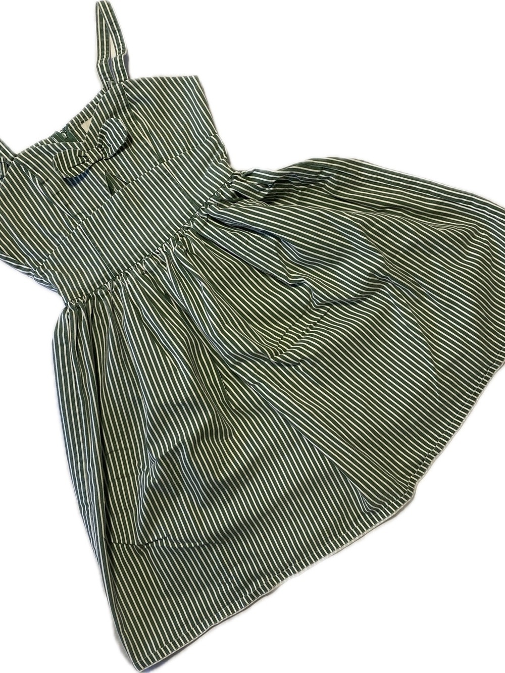 Green and White Striped Midi Dress with Bow Detail